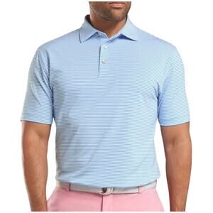 Peter Millar Summer Comfort Cottage Blue / Black Competition Stripe Polo Size XL